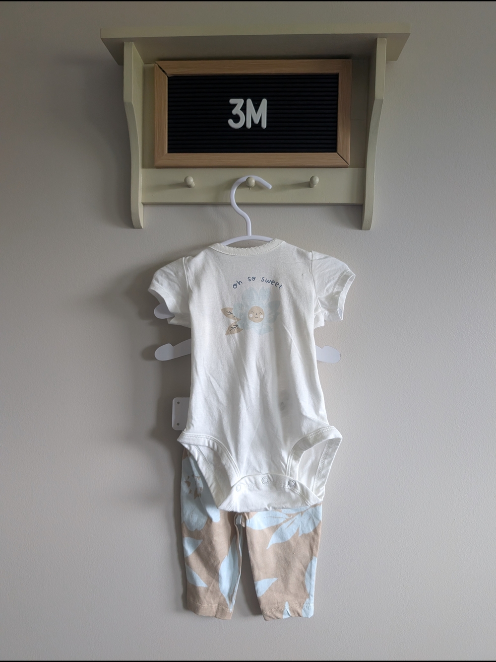 Carter's White Onesie with Blue and Tan Leaf Print Pants